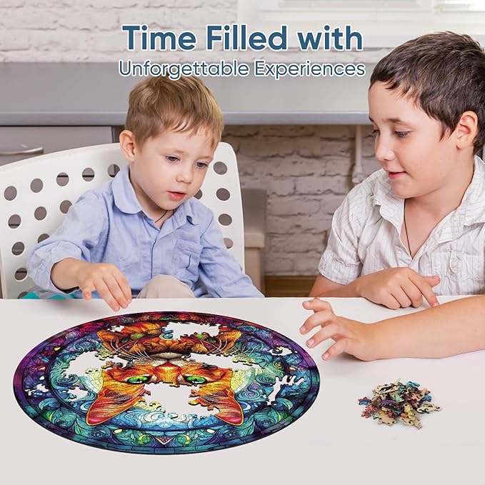 Wooden Puzzles for Adults, Yellow Cat Jigsaw Puzzles 200 Pieces, Unique Shaped Animal Wood Adult Puzzle, Best Gifts for Adults Family Games (11.2 * 11.2 inches)