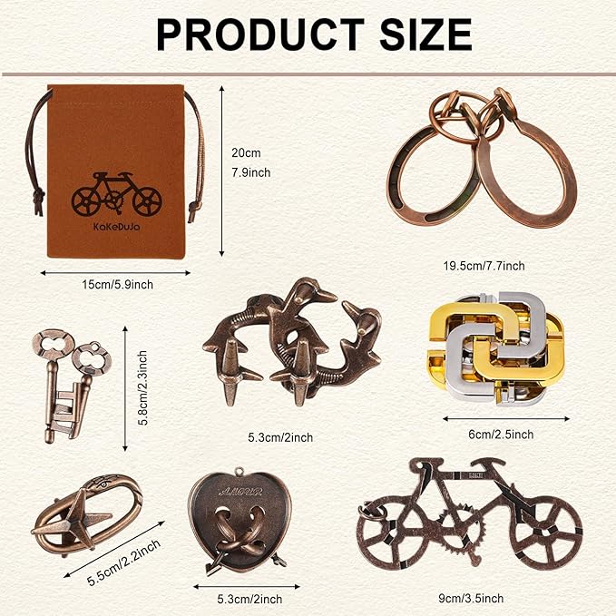 9 PCS Metal Brain Teaser Puzzles Disentanglement Puzzles Lock Puzzle Games Set Gift for Adults Teenagers Kids