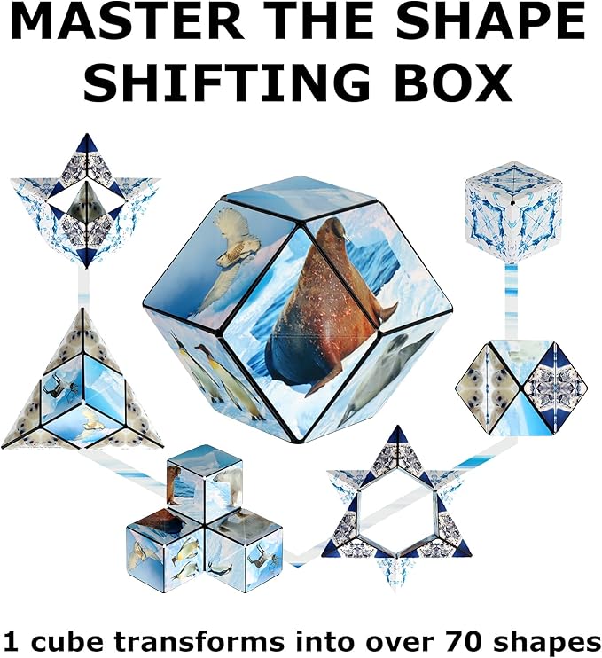 SHASHIBO Shape Shifting Box - Award-Winning Fidget Toy w/ 36 Rare Earth Magnets - Fidget Cube Transforms Into Over 70 Shapes, Sensory Toy Gift for Kids, Teens, and Adults (Wild Series - Arctic)