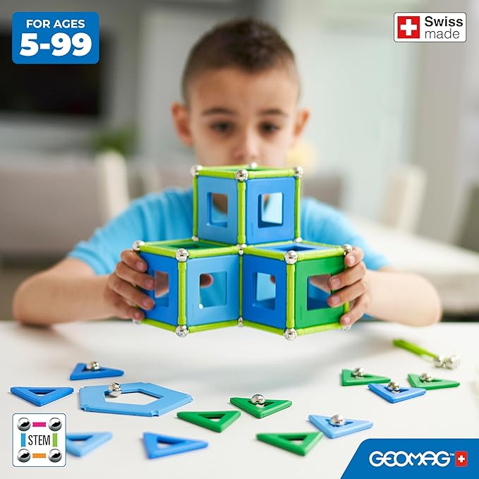 Geomag Classic Magnetic Toys for Kids Ages 5+, 114pc Educational STEM Magnets for Kids - Swiss-Made Magnetic Blocks, Tiles and Building Toys from 100% Recycled Plastic