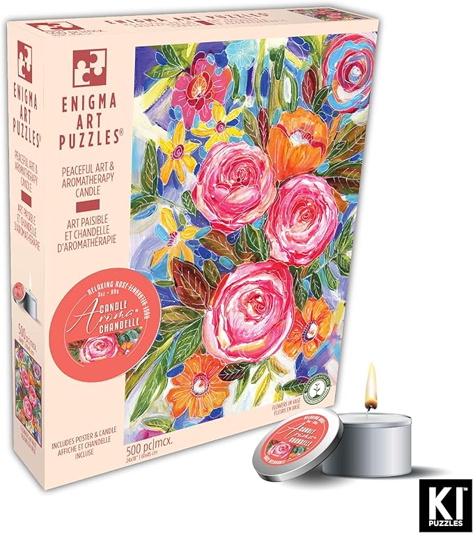 KI Puzzles 500 Piece Puzzle for Adults Aromatherapy Flowers in Vase Jigsaw with Scented Candle from Playview Brands