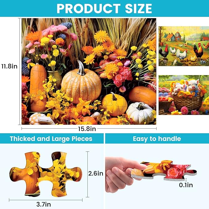 48 Large Piece Puzzles for Seniors, 3 Pack Dementia Puzzles for Elderly, Alzheimer's Jigsaw Puzzles for Seniors with Dementia, Easy Puzzles Activities for People with Dementia