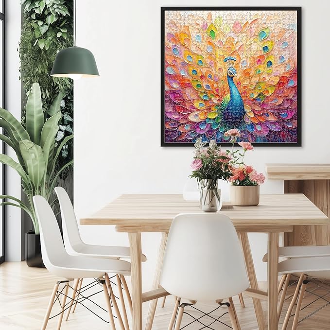Difficult Puzzles for Adults 1000 Pieces: Peacock Artwork Jigsaw Puzzle, Challenging Impossible Hard Puzzle for Animal Lovers Gifts, 24 x 24 in