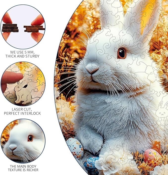 Wooden Jigsaw Puzzle, 200-500 Pieces Unique Shape Animal Puzzle, for Adults & Kids, Birthday Gift Family Game, Decorative Puzzle, Unique Gift (Starlit Bunny, 200 PCS)