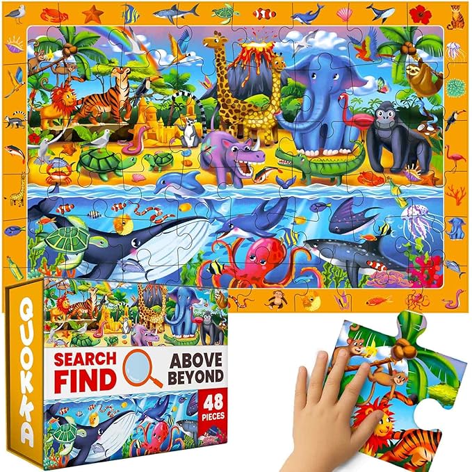 QUOKKA Floor Puzzles for Kids Ages 4-8 – 2x3 FT Giant Search and Find Educational Jigsaw – 48 Large Pieces – Above and Beyond Observational Scene – Montessori Toy with Gift Box – Fun Learning Activity