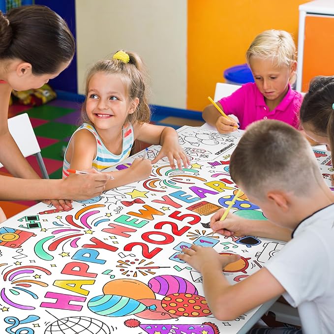 Giant Coloring Poster for Classroom Wall - Versatile 31.5 x 72 Inches Happy New Year Activity Poster/Table Cover, School Parties, Happy New Year Party and Special Events Decoration