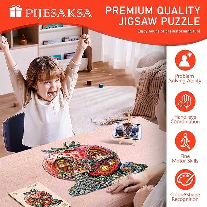 Wooden Puzzles for Adults, Strawberry Hut Wooden Jigsaw Puzzle for Adults, Magical Fruits Wood Puzzles Adult, Unique Animal Shape, Fun Gifts for Friends & Family, Home Decor(L-13.4 * 12.3in-240 pcs)