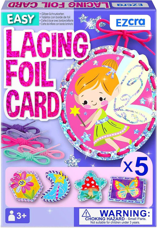 EZCRA Lacing Cards for Kids Ages 3-5 - 5 Pcs Fairy Theme with Colorful Laces - Craft Kit for Kids DIY Activity Set - Fine Motor Skills Toys and Preschool Learning Activities