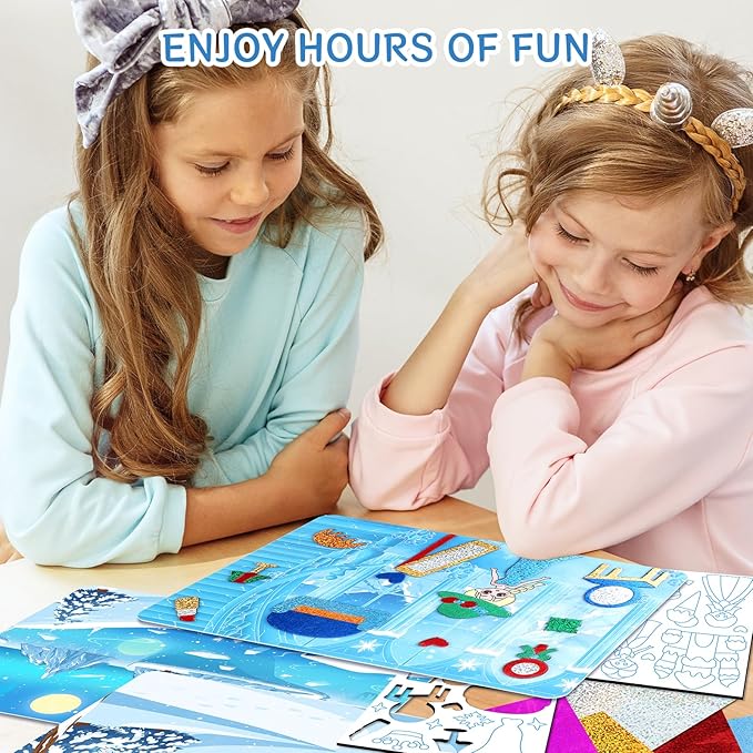 PERRYHOME Foil Arts & Crafts for Kids-DIY Frozen Fun Foil Art Kit Toys,Mess Free Coloring,Kids Car Airplane Travel Activities Toys,Birthday Christmas Gifts for Girls Children Toddler Ages 4-9