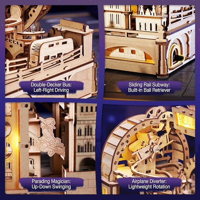 ROKR Marble Travel London, 3D Wooden Puzzles for Adults, Marble Run Kit Adults to Build, 3D Wooden Puzzle with LED, Unique Gift for Men Women
