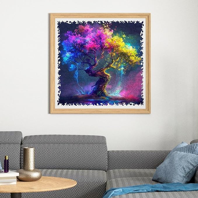 Wooden Puzzle for Adults, Hard Impossible Tree of Life Puzzles for Adults, Unique Shaped Challenge Puzzle, Beautiful Package, Best Gift Toys for Family Friends, Brain Games Medium 11.2x11.2in