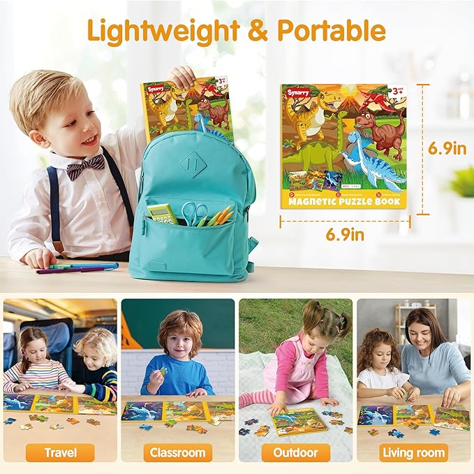 SYNARRY Magnetic Dinosaur Puzzles for Kids Ages 3-5, 20 Pieces Puzzles for Toddlers 4-6, Children Travel Activity Toys Games Gifts for Kids Boys Girls Ages 3 4 5 in Car Airplane Magnet for Road Trip