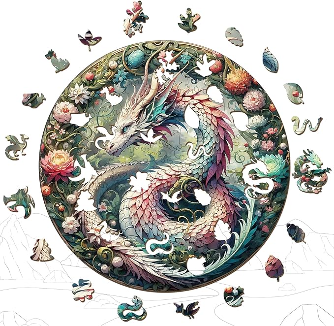 Wooden Puzzles for Adults - Mandala Dragon Wood Puzzles Adult - Unique Animal Shape Wooden Jigsaw Puzzles for Adults - Birthday Gifts for Puzzle Lovers, Family (11.4 * 11.4in)