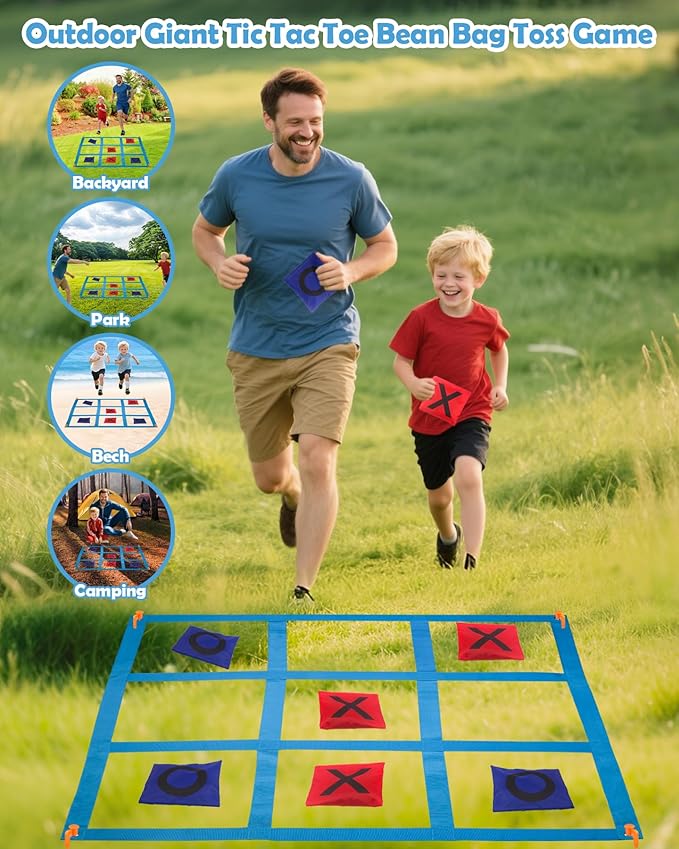 Outdoor Giant Tic Tac Toe Games for Kids Adults and Family, Large Carnival Yard Lawn Bean Bag Toss Game Outside Field Day Birthday Party Backyard Easter Fall Festival Beach Fun Games