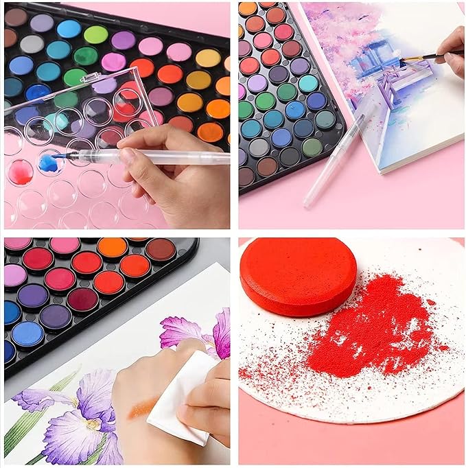 Watercolor Paint,48 Colors Washable Watercolor Paint Set With Brush, Refillable Water Brush Pen, Palette, and Water-Washable Paints for Kids, Adults and Artists.