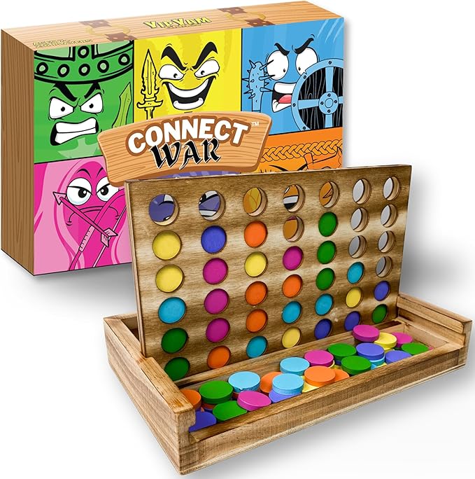 Connect War - 4 in a Row Table Top Game for 2-6 Players, Handcrafted Wooden Games for Family and Group Play, Four in a Row Wood Game