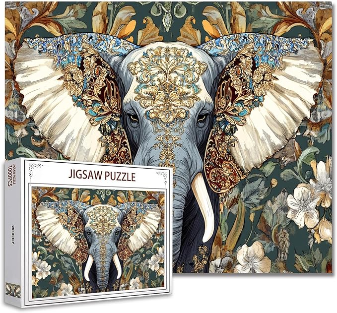 1000 Piece Jigsaw Puzzle-Beautiful Elephant Puzzles 1000 Pieces for Adults,Floral Typical Background Exquisite Elephant Puzzles for Adults Puzzles for Adults 1000 Pieces Puzzles Gifts