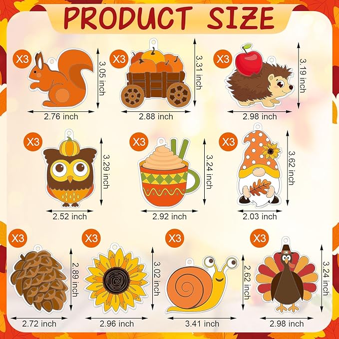Yaomiao 30 Sets Fall Thanksgiving Suncatchers Art Kits DIY Turkey Squirrel Drawing Crafts Bulk Paint Your Own Window Ornaments for Boys Girls Home Class Birthday Autumn Party Favors Gifts