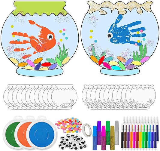 Cinrobiye 24 Set Happy Grandparents Day Craft Kit Summer Fishbowl Under The Sea Handprint Art Crafts Bulk DIY Ocean Sea Animals Scene Fish for Preschool Classroom Summer Beach Party Activities Supplie