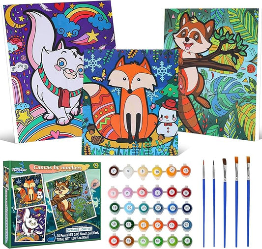 Wings Giant Paint by Numbers Framed, 3 Pack Painting Kit for Kids DIY Printed Canvas, Paint by Numbers for Kids Ages 8-12 9-12 4-8, Christmas Gift for Kids, Art Supplies & Arts and Crafts for Kids