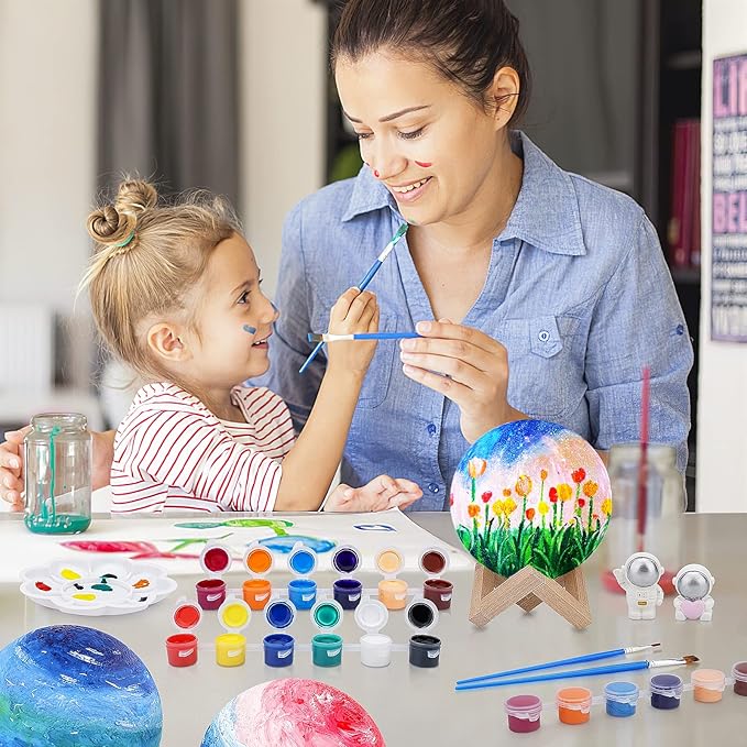[ Update 2025] Paint Your Own Moon Lamp Kit, 5.9 inches-Button Battery Type DIY Moon Night Light for Kids Art Supplies Creativity Arts & Crafts Kit for Kids, Teen Girls Boy Birthday
