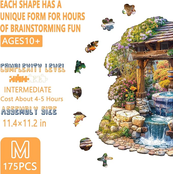 Wooden Puzzles for Adults, Springwell Garden Wood Puzzle Adult, Jigsaw Presents for Family and Friends, Wall Art Home Decor (M-11.4 * 11.2in -175 Pieces)