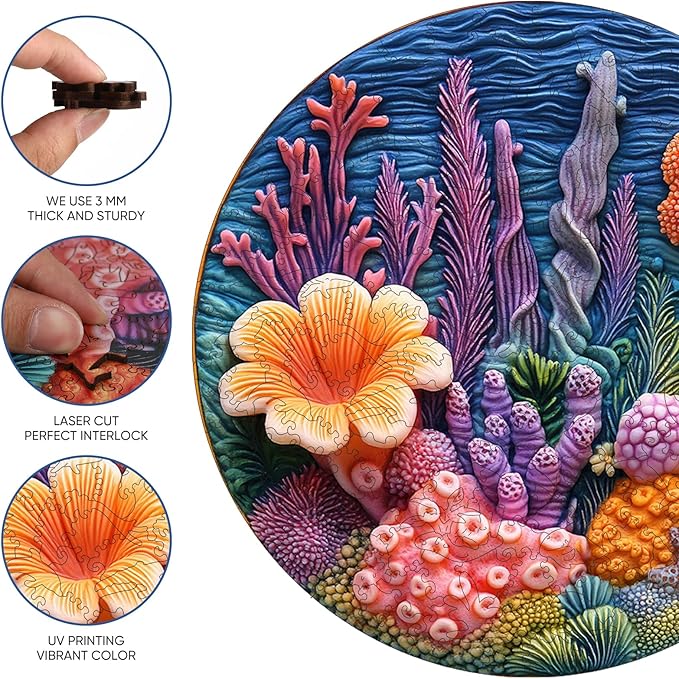 Wooden Puzzles for Adults - Seaweeds Jigsaw Puzzle 200 Piece, Oceans Puzzle, Unique Shaped Creative Gift Toys for Kids and Family Games