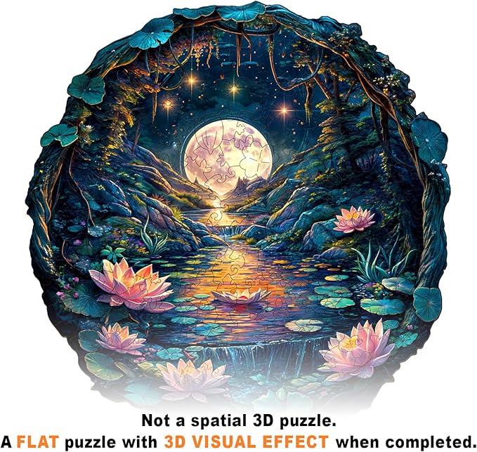 Wooden Puzzles for Adults - Moon Lotus Wooden Jigsaw Puzzle - Unique Animal Shaped Wood Puzzles Adult - Christmas Birthday Gifts for Adults/Friends/Family - 100pcs 8.5 * 8.3in