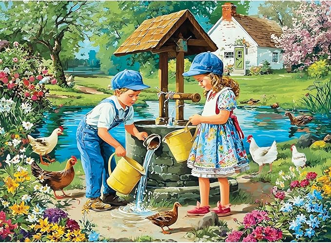 300 Piece Puzzle for Adult, Wonderful Childhood Jigsaw Puzzle for Adult Kids Seniors, Recycled Paper Unique Village Scene Jigsaw Puzzle, Challenging Family Game, for Friends Men Women 20.5 * 15 in