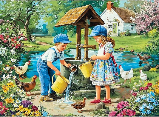 300 Piece Puzzle for Adult, Wonderful Childhood Jigsaw Puzzle for Adult Kids Seniors, Recycled Paper Unique Village Scene Jigsaw Puzzle, Challenging Family Game, for Friends Men Women 20.5 * 15 in