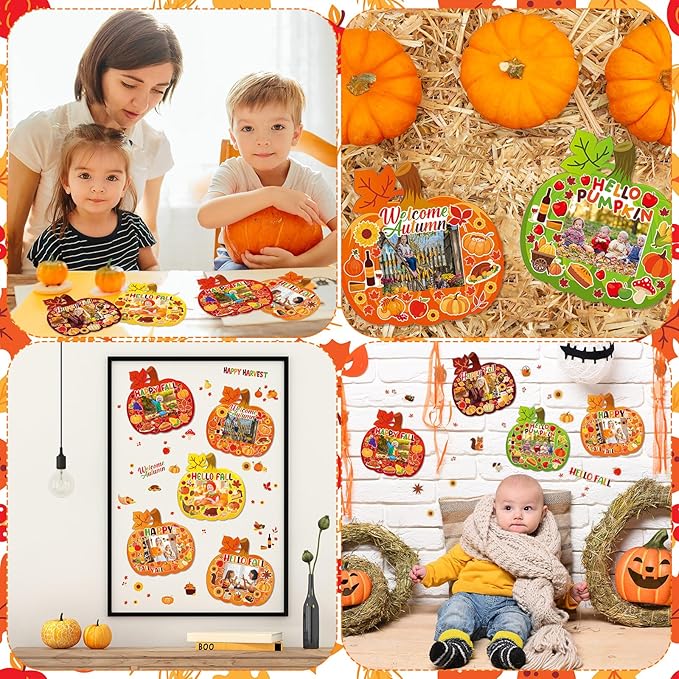 Jetec 48 Sets Fall DIY Picture Frames Craft Kit Autumn Thanksgiving Pumpkin Photo Frames Ornaments for Thanksgiving Decorations Favor Fall Art Gift Home Activities
