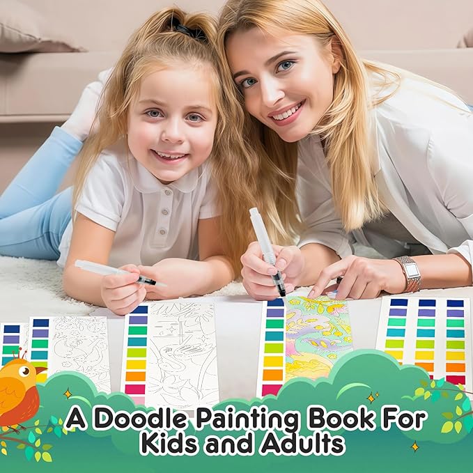 Watercolor Painting Coloring Books Pocket Watercolor Paint Bookmarks, Mess Free Paint with Water Set, Travel Class Activities Art Party Favors Exchange Birthday Gifts for Kids (Enchanting forest)