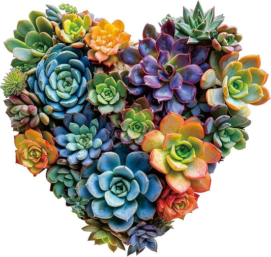 Mys Aurora Puzzles for Adults 500 Pieces, Heart Succulent Jigsaw Puzzles, Unique Shaped Wooden Puzzles for Adults and Kids， Fun Challenging Family Plant Puzzle Game 17.5'' x 16.7''