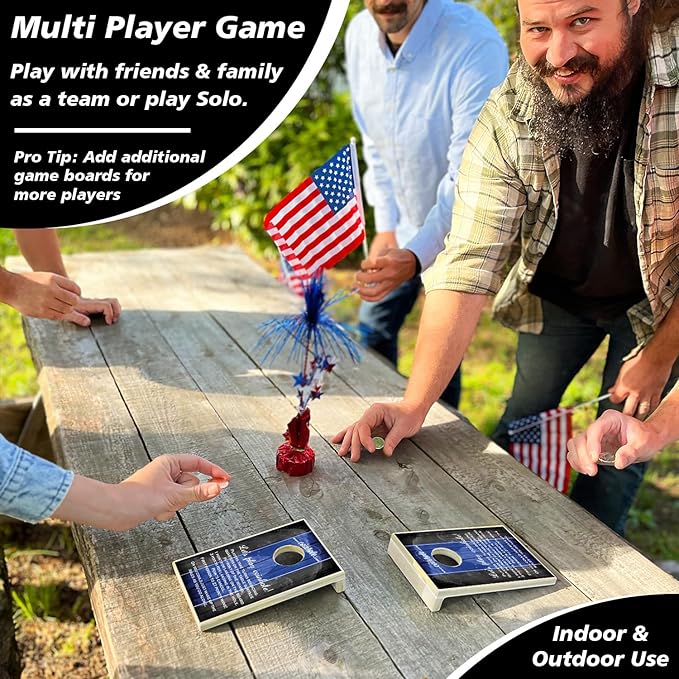 Coinhole Desktop Coin Bouncing Party Game Set | Tabletop Cornhole Board Game | Small Cornhole Travel Game Includes Coins