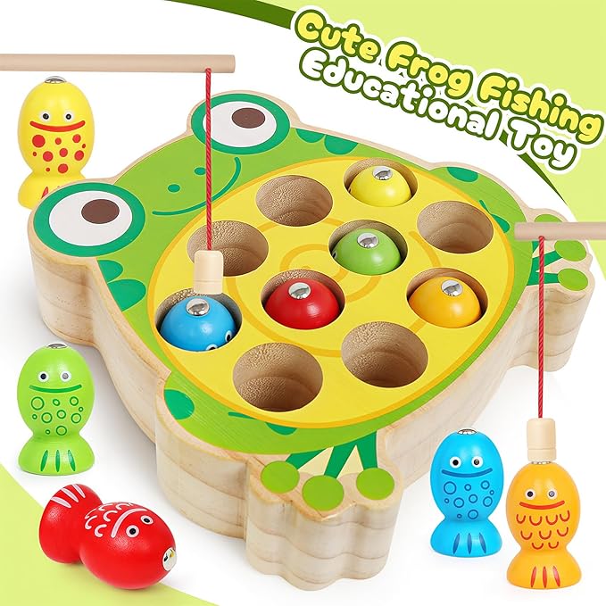 Wooden Fishing Games for Kids 3-5,Montessori Magnetic Toys Early Fine Motor Skills Learning Color Sorting & Hand-Eye Coordination Magnet Game Easter Basket Stuffers for Toddlers Boys Grils