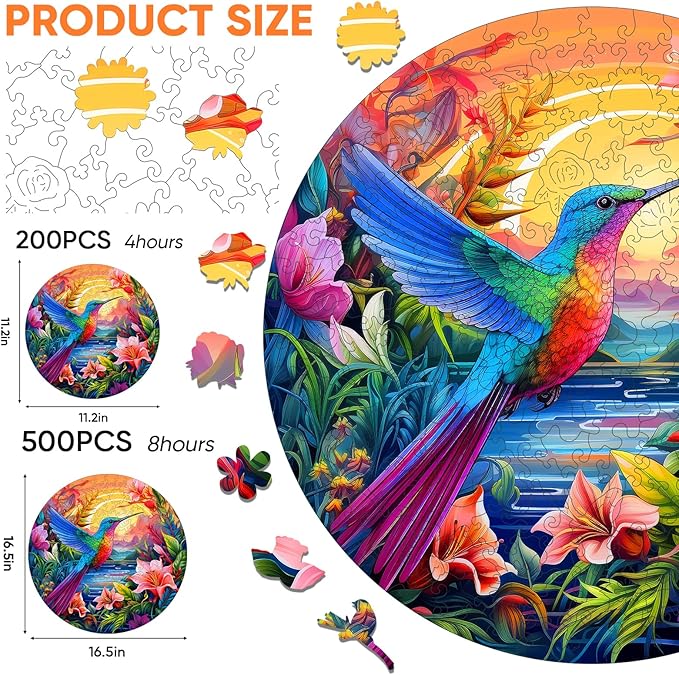 500 Pieces Puzzles for Adults, Hummingbird and Flower Wooden Puzzles,Unique Shaped Jigsaw Puzzles for Adults and Kids, Birthday Gifts Fun Challenge Family Game 16.5'' x 16.5''