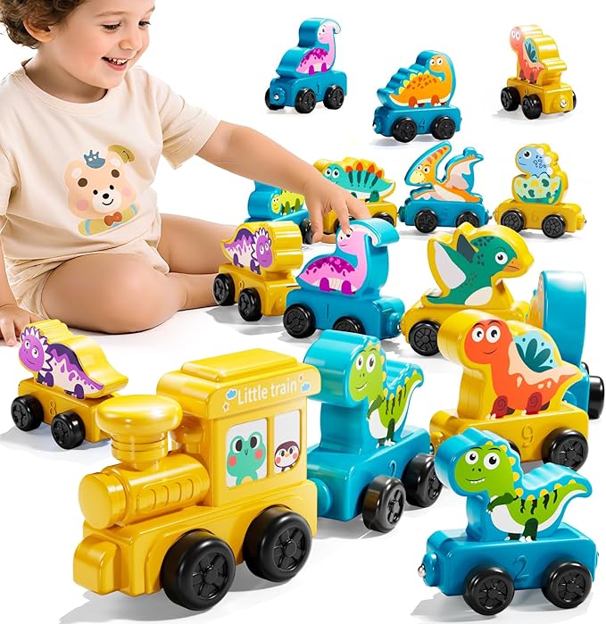 Magnetism Toys Dinosaur Train Set for Toddlers 1 2 3 4 Years Old - Dinosaur Toys for Kids, Color Sorting Toy, Preschool Educational Learning Activities, Birthday Gifts for Boys Girls 1-3, 2-4