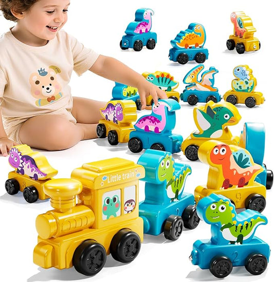 Magnetism Toys Dinosaur Train Set for Toddlers 1 2 3 4 Years Old - Dinosaur Toys for Kids, Color Sorting Toy, Preschool Educational Learning Activities, Birthday Gifts for Boys Girls 1-3, 2-4