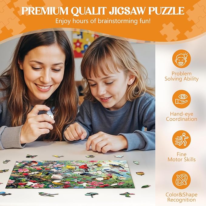 Wooden Puzzles for Adults, Wooden Jigsaw Puzzles for Adults Kids, Birds in The Orchard Unique Shaped Wood Puzzles Adult, Creative Birthday Gifts for Friends Family Game (11.4 * 8.4in 180pcs)