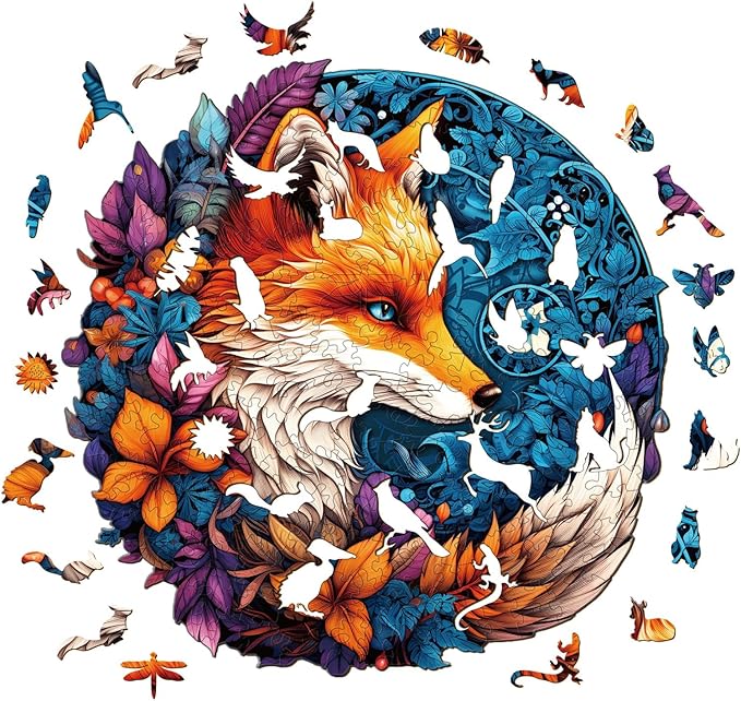 Wooden Puzzles for Adults, Wood Jigsaw Fox Puzzles for Adult, 200 Pcs Wood Animal Puzzle Gifts for Adult Kid Birthday Holiday Family Game(11.5 * 11.3in)