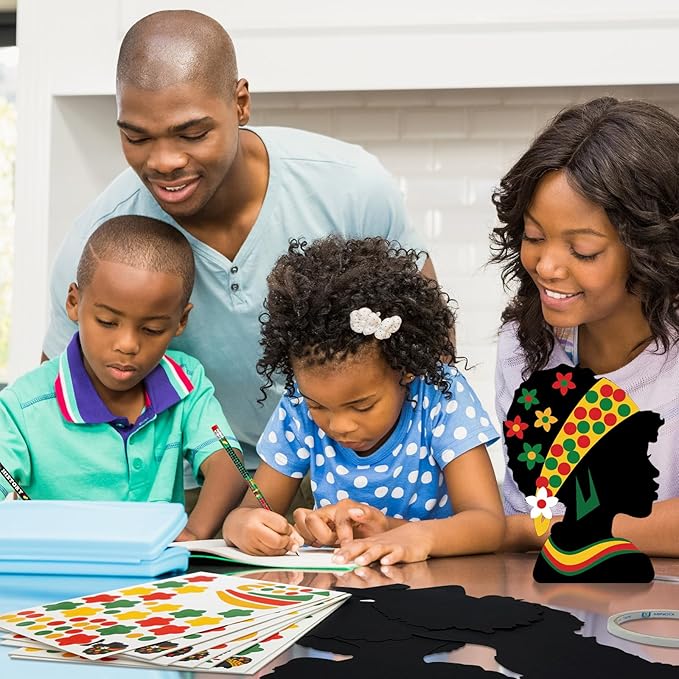 Cinrobiye 30 Sets Black History Month and Juneteenth Party Supplies Craft Kits, African American Ornaments Decorations DIY Sets BHM Festival Crafts Decor for Kente Party Classroom Activities