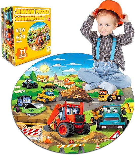 Christmas Floor Puzzles Monster Truck for Kids Ages 3 5, 71pcs Construction Site Large Jigsaw Toddler Puzzles, Children Learning Preschool Educational Toys Birthday Gift for 4 6 8 Years Old