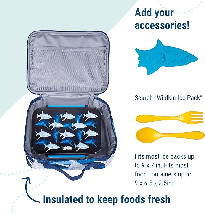 Wildkin Kids Insulated Lunch Box – Durable and Reusable for School & Travel - Sharks