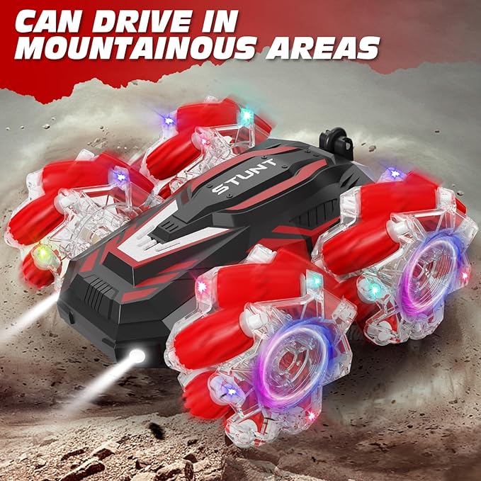 Gesture Sensing RC Stunt Car, Light and Music Remote Control Car, Double-Sided 360-degree Rotation Stunt Off-Road Vehicle, Birthday Gift for Boys and Girls Aged 3-16., Red, 8867E