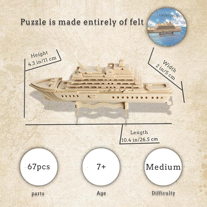 3D Puzzle for Kids, Felt Luxury Cruise Ship Three-Dimensional Puzzle, DIY Children's Ship Model kit, can be Used as Desktop Decoration, give Children an Excellent Toy Birthday Gift