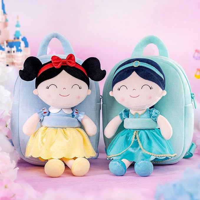 Gloveleya Back to School Gifts for Girls Toddler Backpack for Girls Kids Backpacks Soft Girl Toys Plush Baby Girl Gifts with Plush Princess Jasmins Doll Aqua 9"