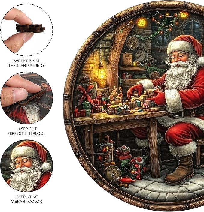Wooden Puzzles for Adults, 200 Pieces Christmas Puzzle for Adults and Kids, 11.2in Santa Claus Unique Shape Wooden Jigsaw Puzzle, Wooden Puzzle Creative Toys for Family Friends