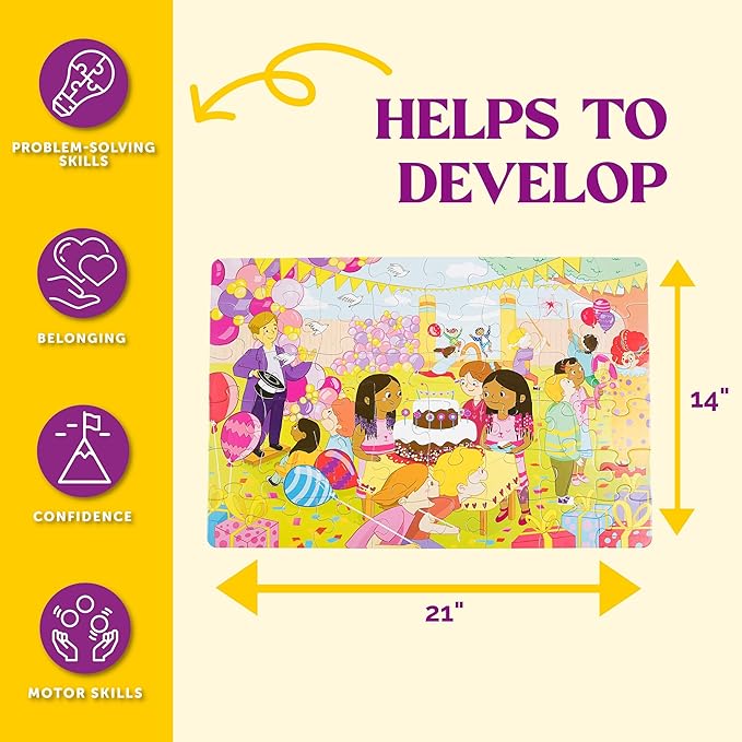 Upbounders® Birthday Balloons 48 Piece Jumbo Puzzle for Kids | Floor Puzzles for Ages 4-8 | Kids Party Puzzle with Pinata & Black Brown Children at Play | Multicultural & Eco-Friendly