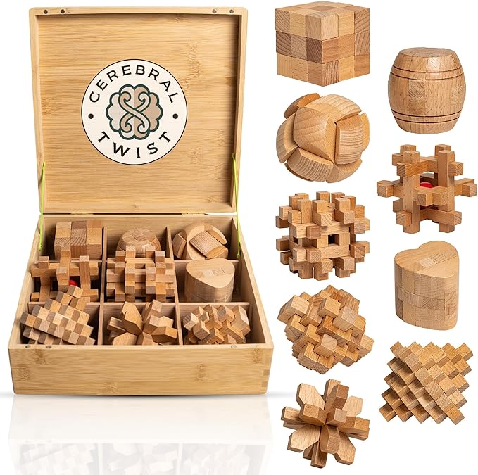 Wooden Brain Teaser Puzzles for Adults - Coffee Table Puzzles - Wooden Wire Teaser - Brain Puzzle for Adults - Wood Brain Teasers - Brain Teasers
