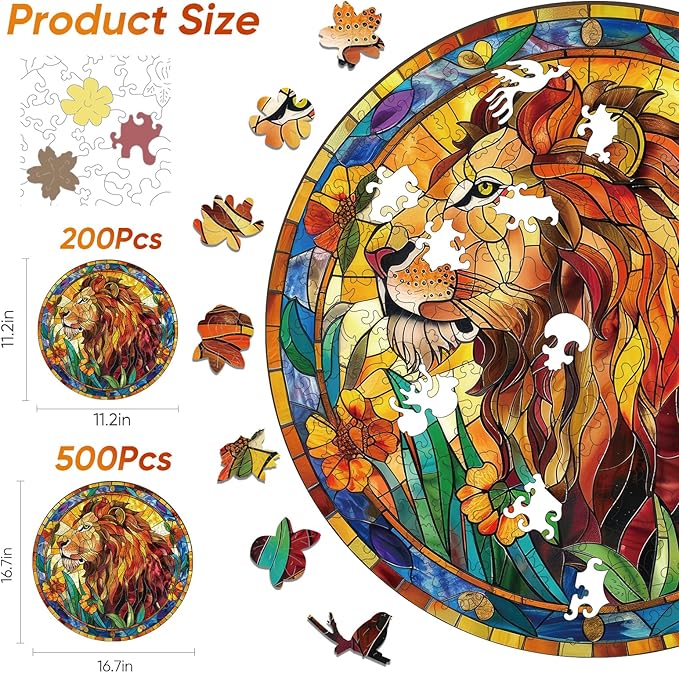 Unique Wooden Jigsaw Puzzles - Nature&Lion, 500 Pcs King Size 16.5'' x 16.5'', Luxurious Animal Shaped Wood Puzzle, Beautiful Package, Best Gift for Adults